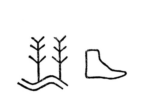 Рис. 15. Древнейшие в Междуречье знаки для письма ('орошаемый сад', 'ходить')